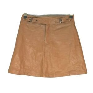 Lily Whyt Tan Faux Leather A-Line Mini Skirt Y2K Sz Small